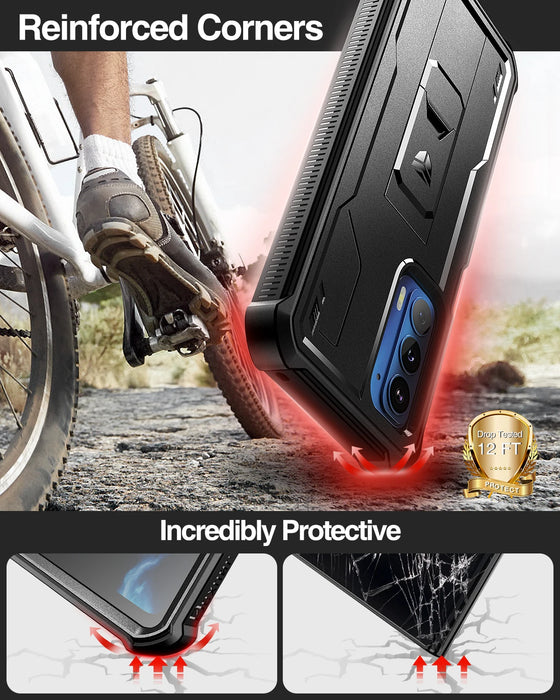 For Motorola Moto Edge 2021 Heavy Duty Military Grade Shockproof Protective Kickstand Case With Built In Screen Protector