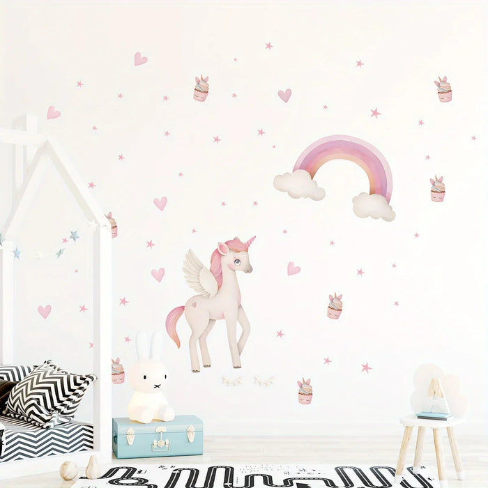 Adorable Unicorn Rainbow Wall Stickers For Bedroom Decor