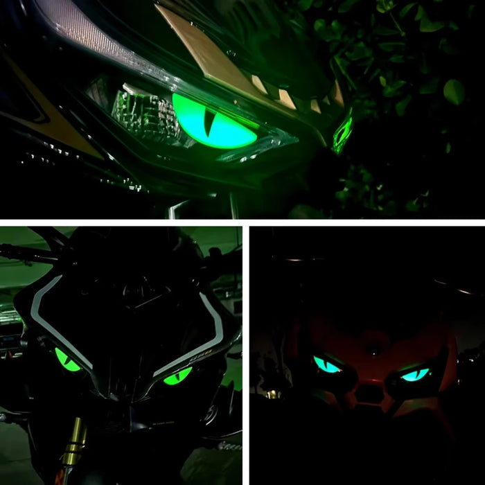 2Pcs 3D Luminous Motorcycle Headlight Stickers Devil'S Eye Cat Eye Night Decor Universal Fit