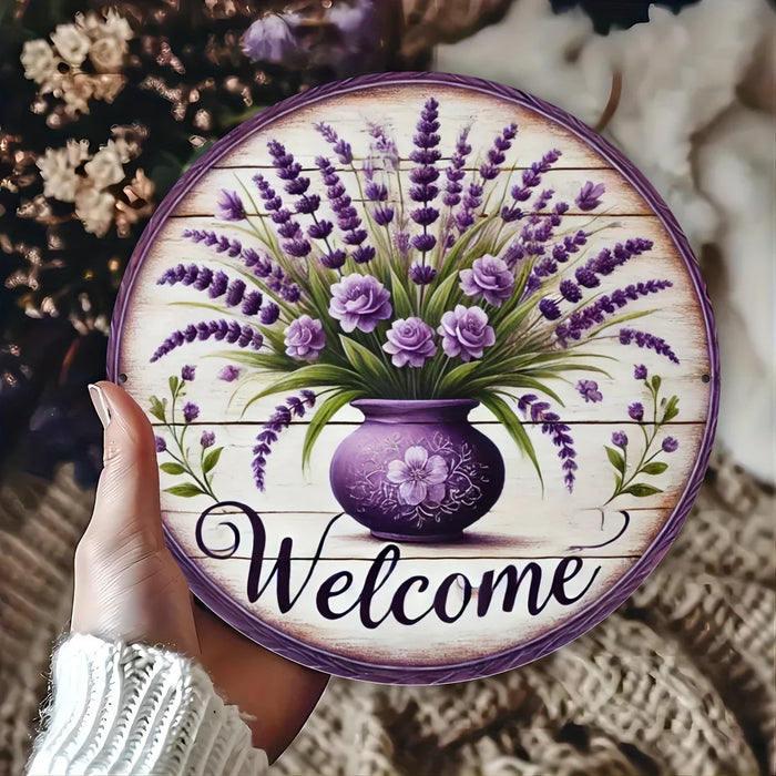 Rustic Lavender Wreath Metal Sign Floral Wall Art For Porch & Bedroom