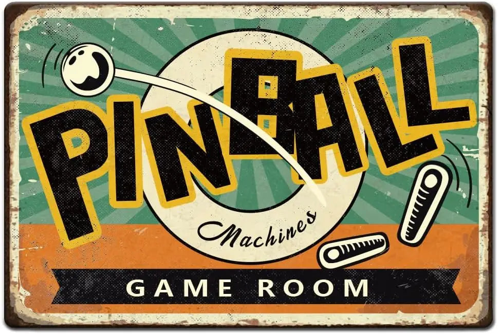 Vintage Metal Tin Sign Retro Pinball Game Room Poster