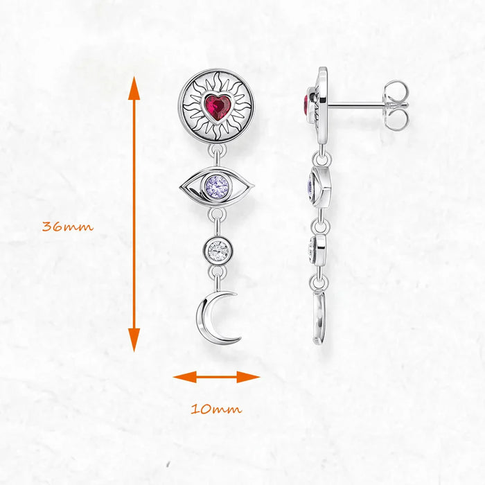 925 Sterling Silver Boho Talisman Earrings Eye Moon Sun Heart Lucky For Women