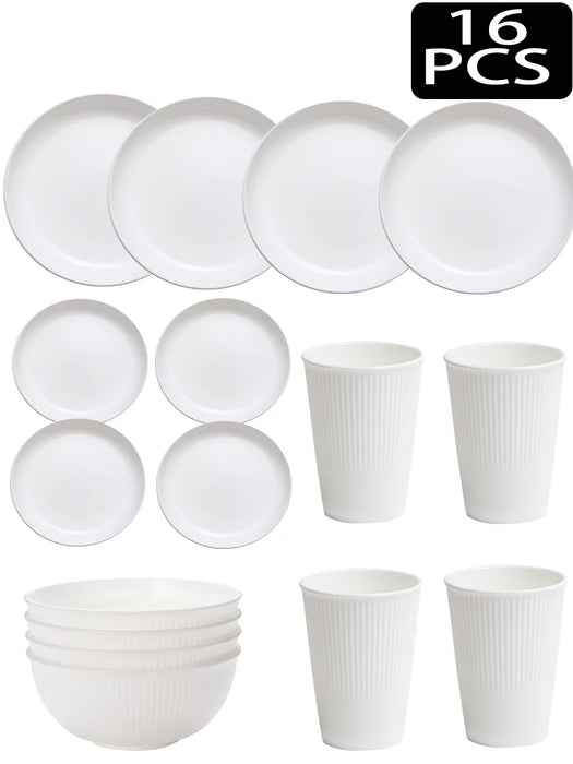 4 / 8 / 16 / 32 Piece Eco Friendly Reusable Plastic Cutlery Set For Parties Christmas Wheat Bowls & Dessert Plates