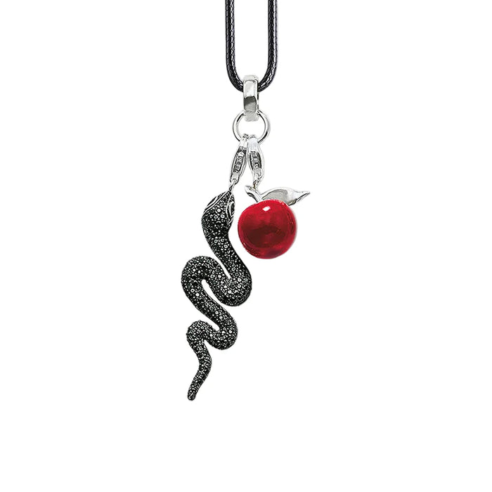 925 Sterling Silver Romantic Gift Snake & Red Apple Necklace