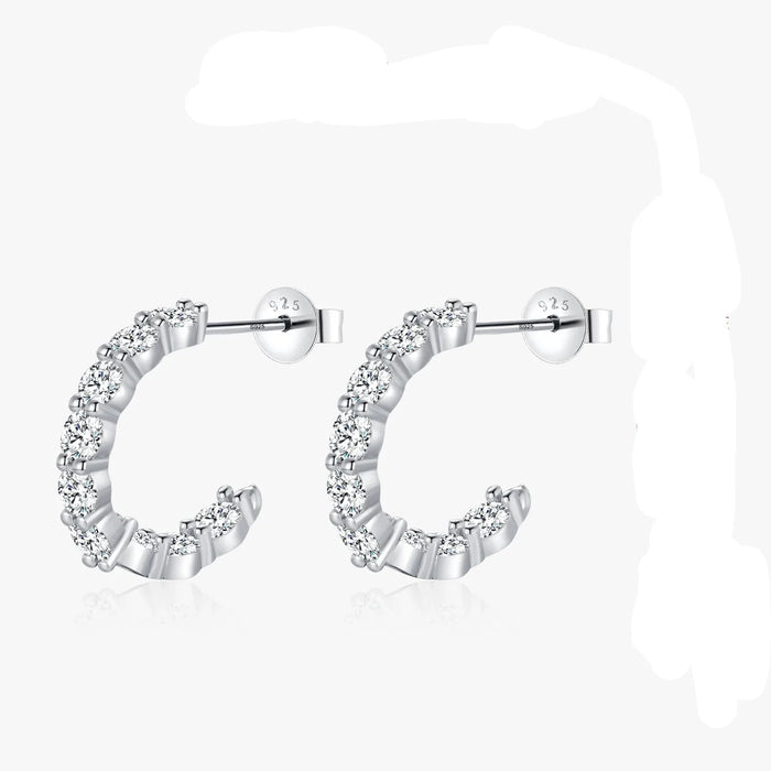 925 Sterling Silver Dazzling C-Shaped Moissanite Earrings In For Women