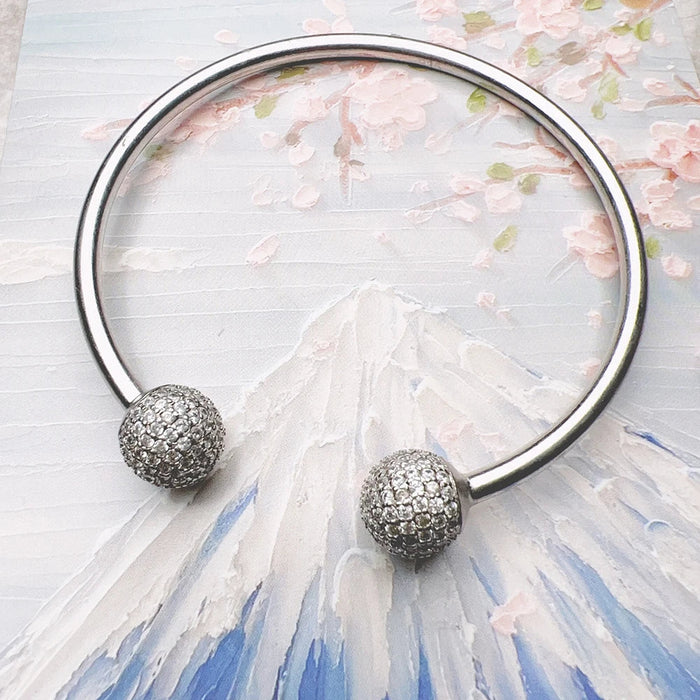 925 Sterling Silver Disco Ball Bangle Bracelet European Fashion Jewelry For Women