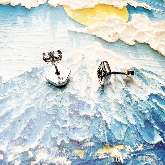 925 Sterling Silver Vintage Rhombus Ear Studs Unisex Gift