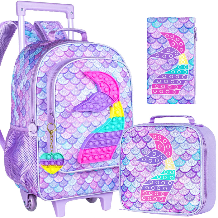 3 Piece Boys Rolling Backpack Set With Lunch Bag Mermaid