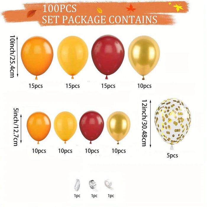100 Pcs Yellow Orange Thanksgiving Day Balloon Arch Kit For Autumn Theme Party Birthday Party Event Celebration Etc