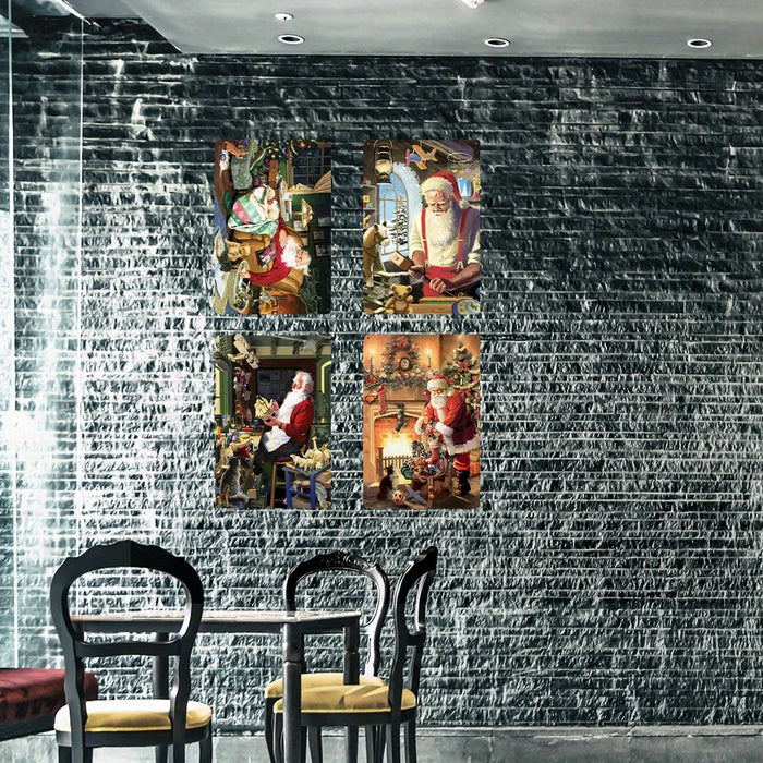 Santa Claus Metal Sign 4Pc Christmas Decor Set