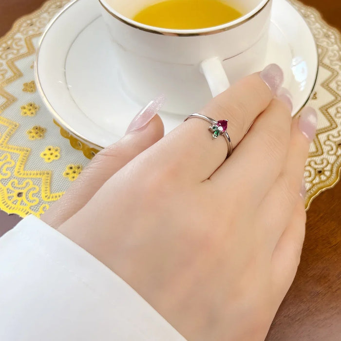 925 Sterling Silver Strawberry Love Ring Cute For Girls & Women Collection