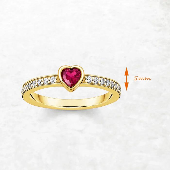 925 Sterling Silver Romantic Gift Heart Gold Plated Ring Fine Jewelry For Women