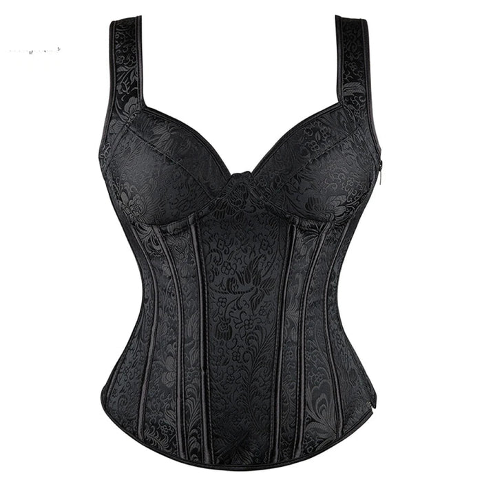 Black Retro Steampunk Padded Corset & Bustier Side Zipper Plus Size