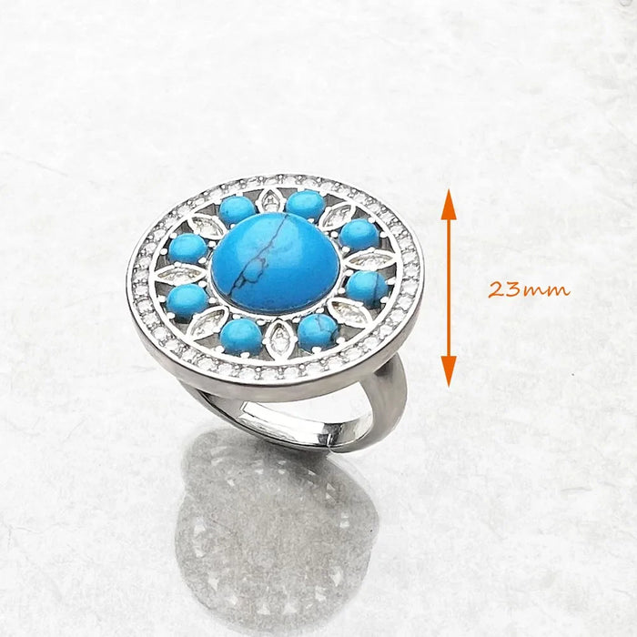 925 Sterling Silver Blue Ornament Ring Glam Fashion Jewelry For Women