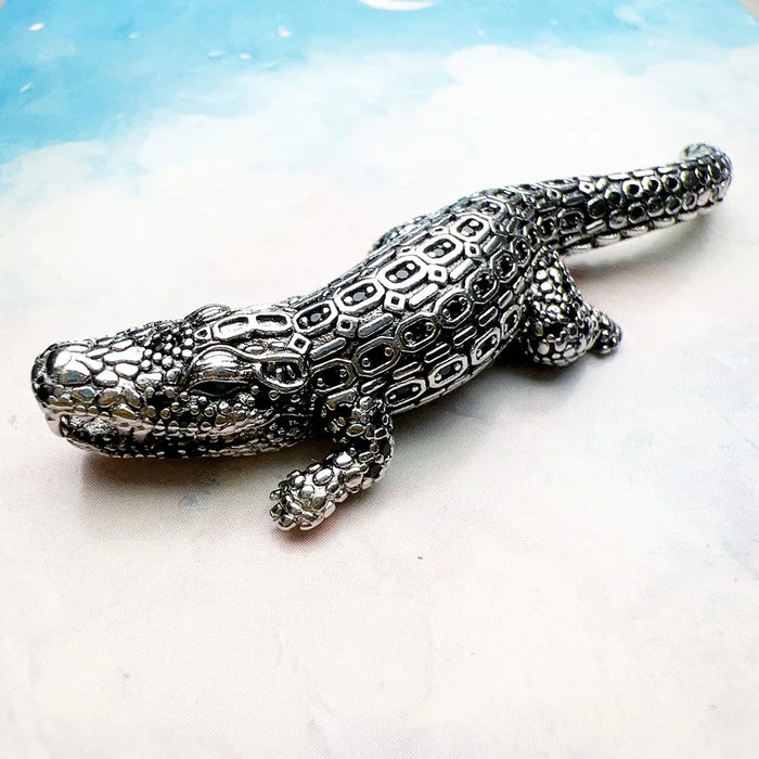 925 Sterling Silver Black Stone Crocodile Pendant Rebel Street Jewelry