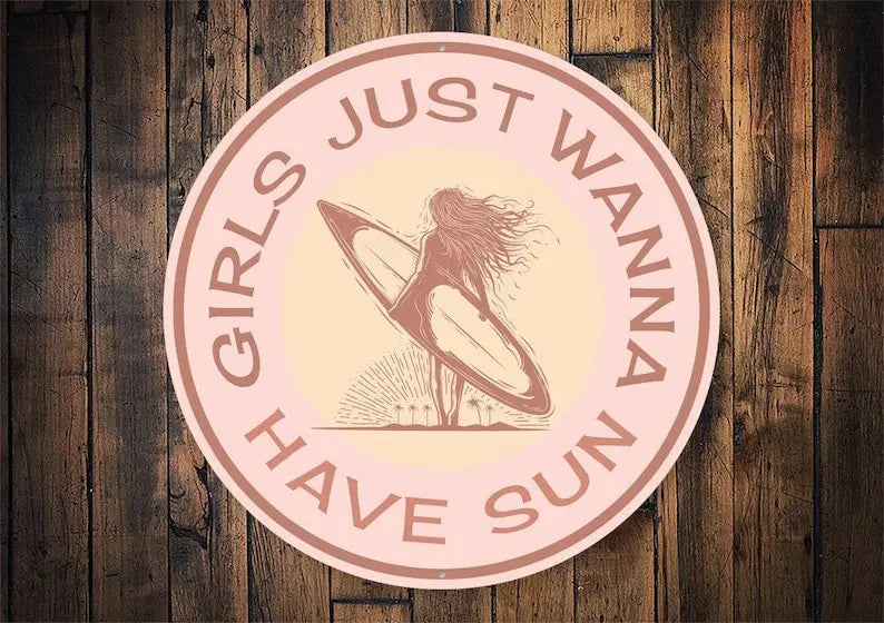 Retro Surf Girl Sign Sun Surf And Fun
