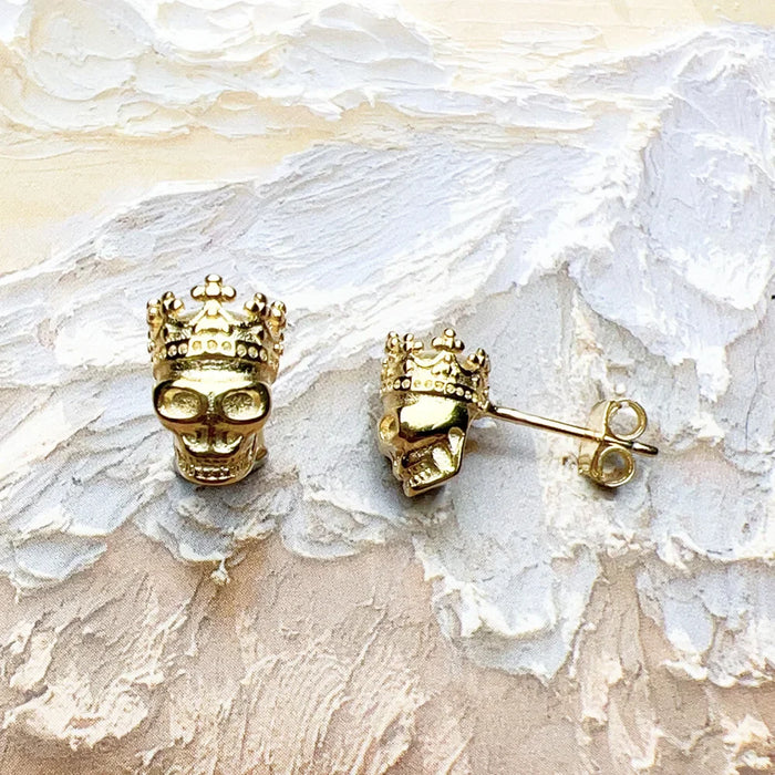 925 Sterling Silver Vintage Skull King Earrings