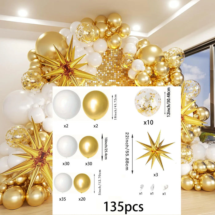 135Pcs White And Gold Balloon Garland Arch Kit For Birthday Parties Anniversaries Weddings Indoor And Outdoor Decorations