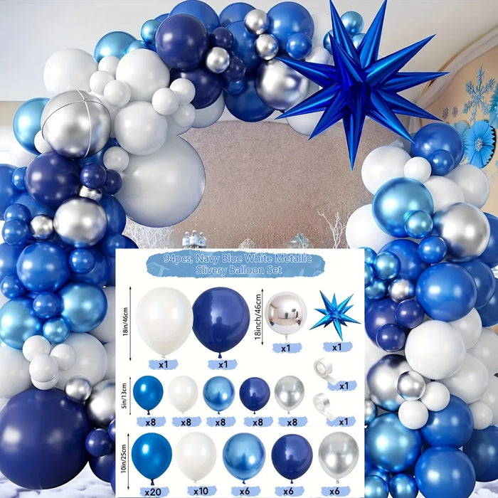 94Pcs Navy Blue White Metal Slender Balloon Garland Set Suitable For Graduation Retirement Wedding Party Birthday Celebration