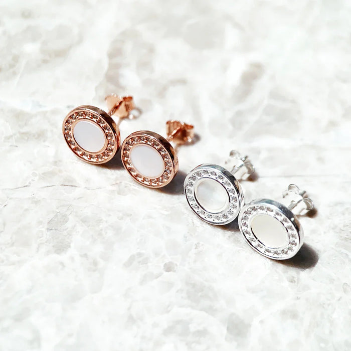 925 Sterling Silver Romantic Round Shell Studs Earrings For Women