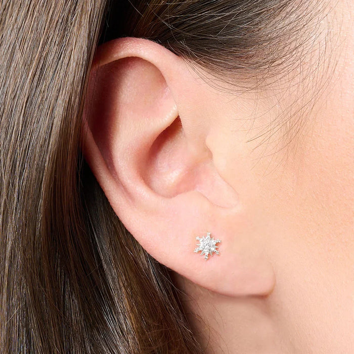 925 Sterling Silver Snowflake Studs Fine With White Stones