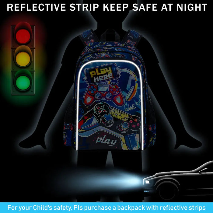 3 Piece Red Game Console Backpack Set For Boys 16 Inch Bookbag Lunch Box Preschool To Elementary