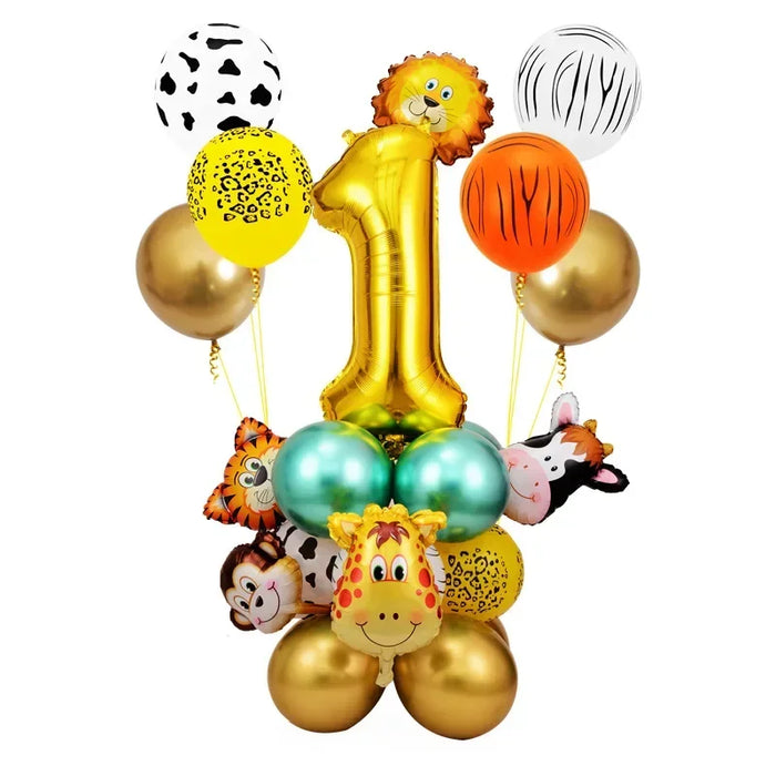 27Pcs Animal Balloons Gold Digital Balloons Jungle Animal Themed Birthday Party Decorate Anniversary Party
