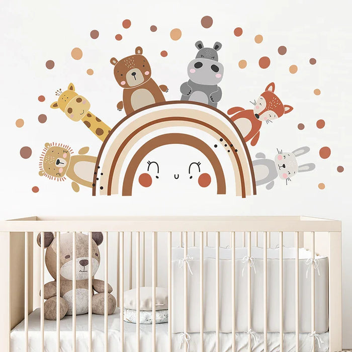 Boho Animals Rainbow Wall Stickers For Kids Room Decor