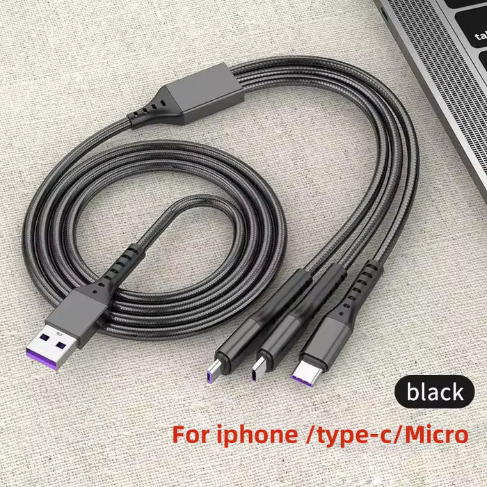 66W 3 In 1 Usb C Fast Charge Cable For Android & Iphone