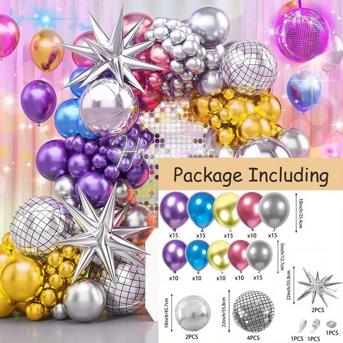136Pcs Disco Ball Balloon Arch Kit For Bachelors Cocktail Parties Proms And Summer Parties Graduations Holiday Decorations