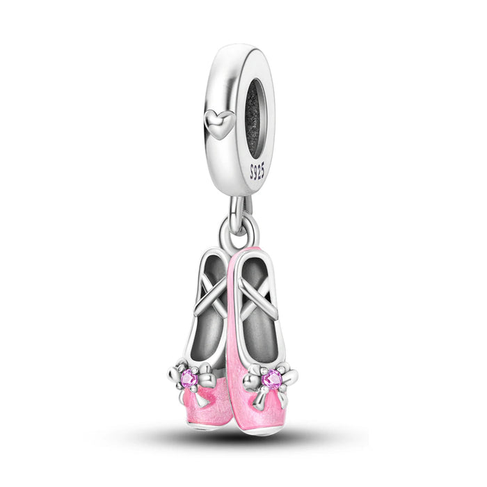 925 Sterling Silver Pink Ballet Shoe Pendant Fits Bracelets & Necklaces