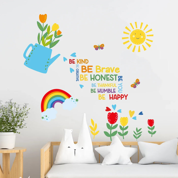 Cartoon Flower Watering Wall Stickers For Kids Room Decor