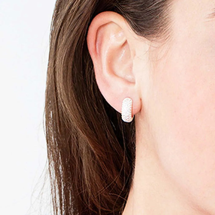 925 Sterling Silver Stunning Hinged Hoop Earrings Pave Europe Glam Design For Women