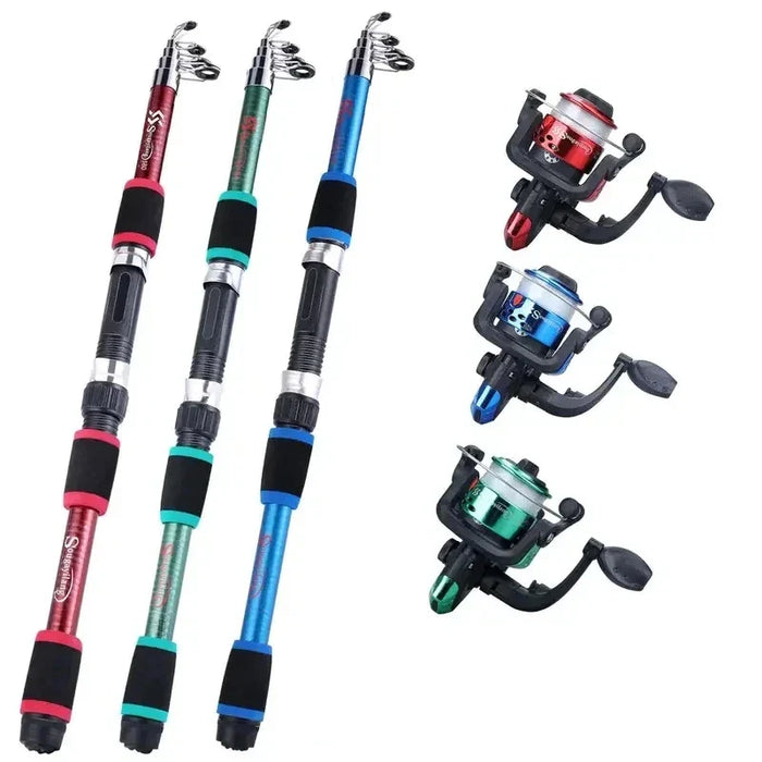 Complete Fishing Kit Telescopic Rod Spinning Reel Baits & Hooks
