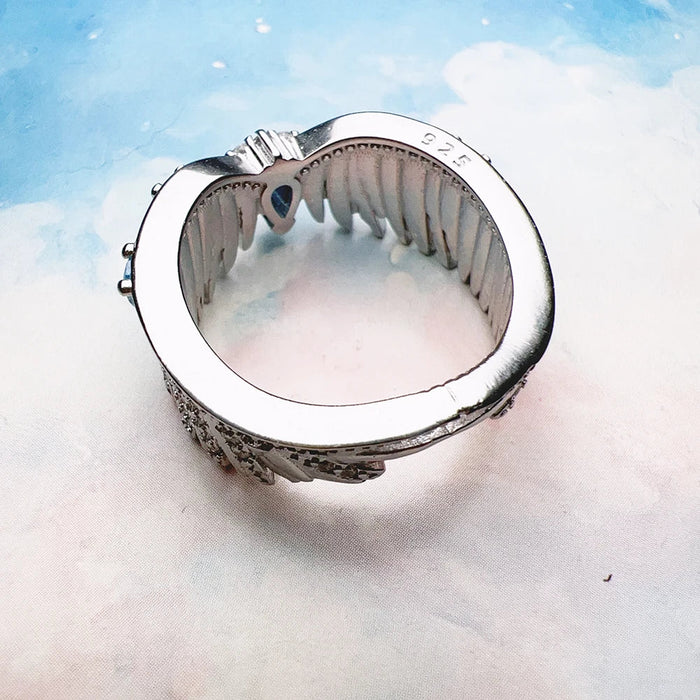 925 Sterling Silver Blue Stone Phoenix Wing Ring