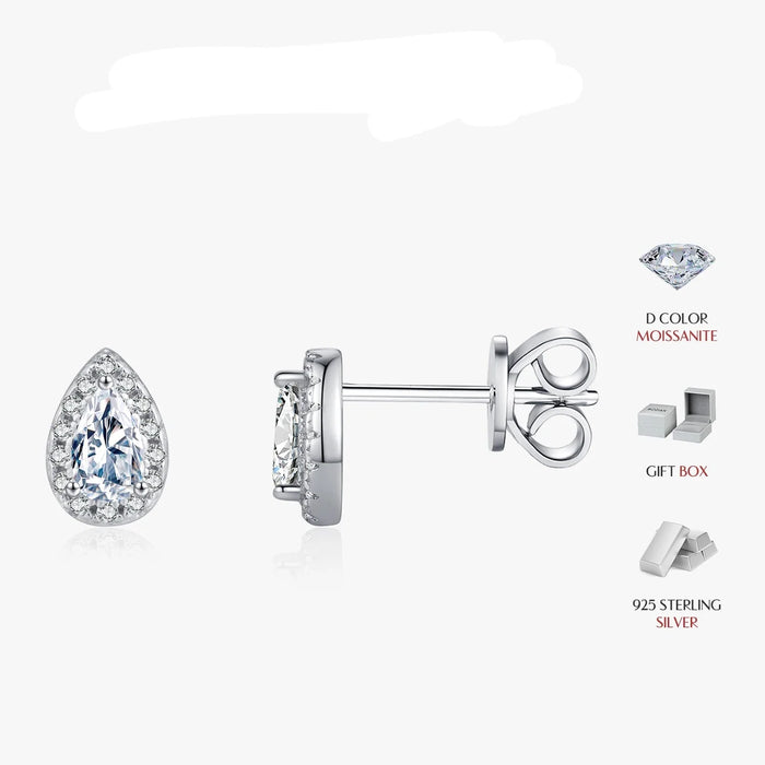 925 Sterling Silver Pear Moissanite Stud Earrings For Women