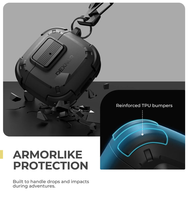 For Airpods 4 2024 With Secure Lock Shockproof Protective Rugged Bumper Case With Carabiner