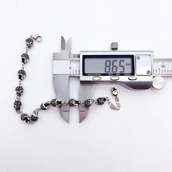 925 Sterling Silver Punk Skull Pave Link Chain Bracelet For Women Men Party