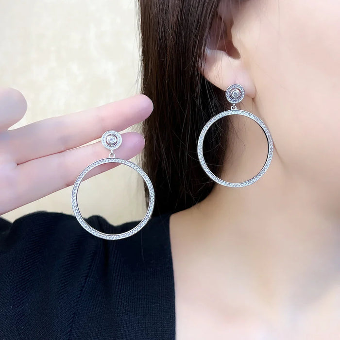 925 Sterling Silver Round Drop Earrings Europe Style Fine Jewelry For Women