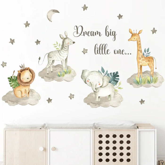 Adorable Watercolour Animal Wall Decals For Kids Room Decor
