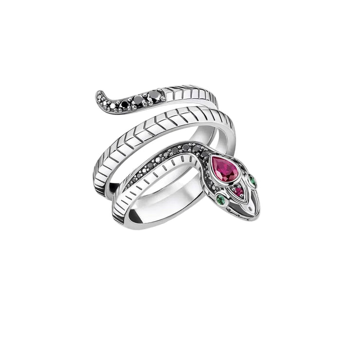 925 Sterling Silver Europe Style Black Stone Snake Ring Fine Jewelry For Women