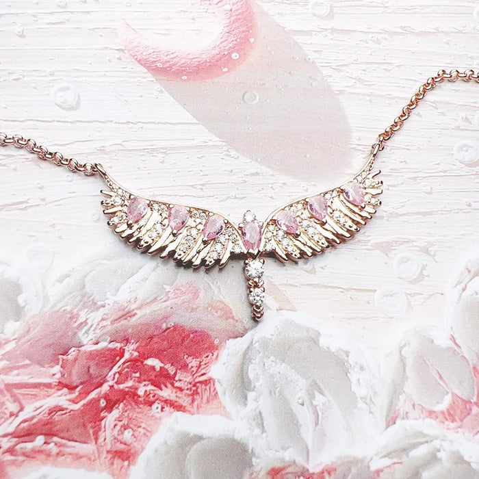 925 Sterling Silver Rose Gold Phoenix Wing Jewelry Set Necklace & Bracelet For Women