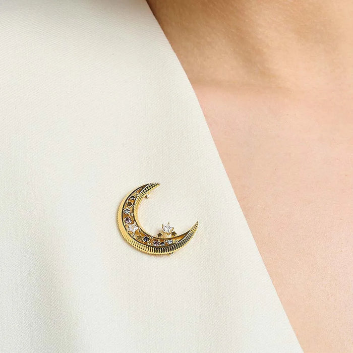 925 Sterling Silver Romantic Colourful Moon Brooch In Fine Jewelry Gift For Her