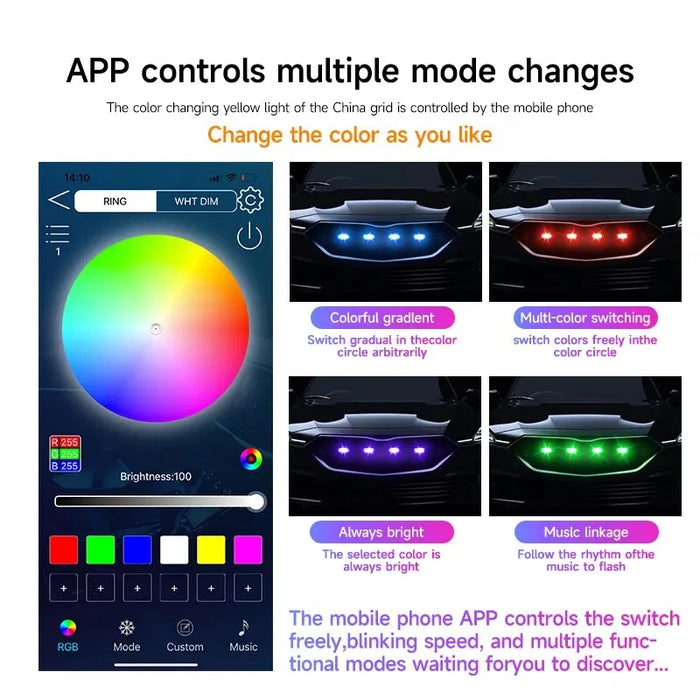 12V Amber Led Car Grille Light App Control Waterproof