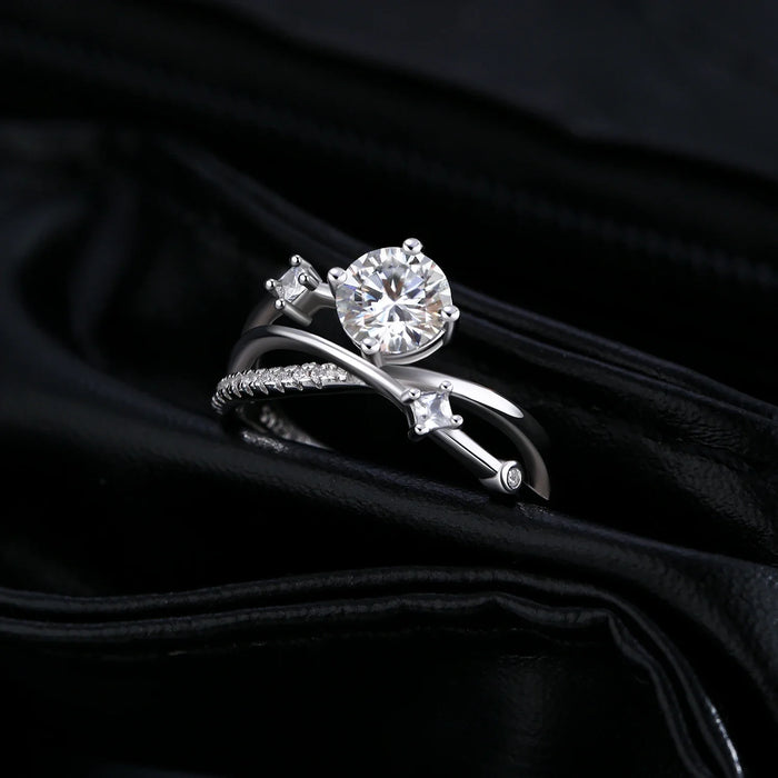 925 Sterling Silver 1Ct Vvs1 Moissanite Multi-Layer Ring For Women