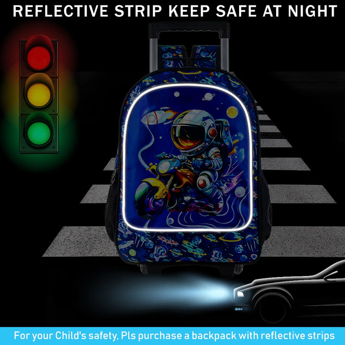 3 Piece Astronaut Rolling Backpack For Boys Water Resistant Uv Printed Fits Kids School Travel