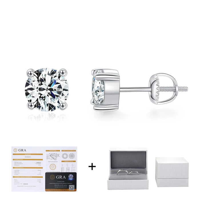 925 Sterling Silver 2.00Ct Moissanite & Lab Diamond Stud Earrings For Womend Colour