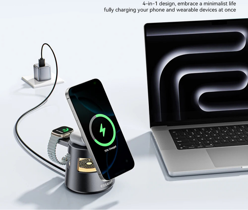 4 In 1 Magnetic Wireless Charger Stand For Iphone 16 15 14 13 12 Apple Watch 9 8 Airpods Pro 15W Fast Charging Station