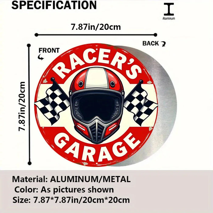 Retro Racing Metal Sign Vintage Design With Flag & Helmet