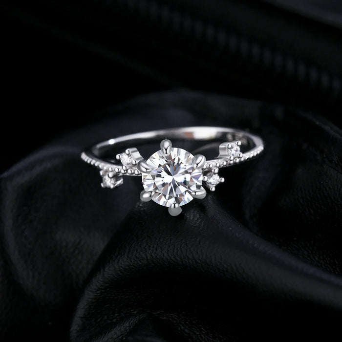 925 Sterling Silver Delicate 1Ct Moissanite Flower Ring